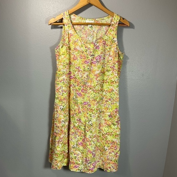 J. Jill Love Linen Pink Green Artsy Abstract Printed Shift Dress Sz XS D65 - Picture 1 of 11